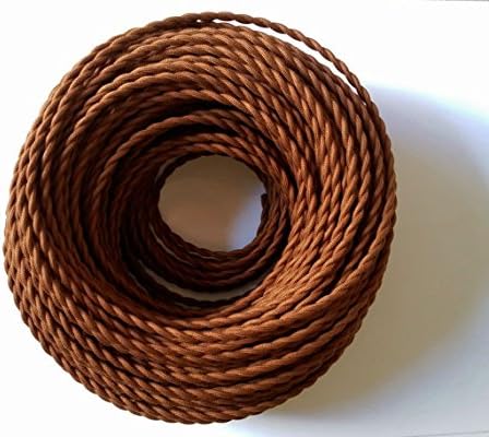 Vintage Braided Cable 5 Meters, 2 core Brown Antique Twisted Woven Silk Lighting Cable Flexible Fabric Wire, DIY Electrical Cord