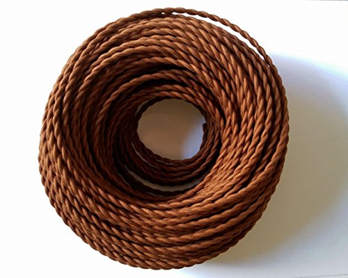 Vintage Braided Cable 5 Meters, 2 core Brown Antique Twisted Woven Silk Lighting Cable Flexible Fabric Wire, DIY Electrical Cord