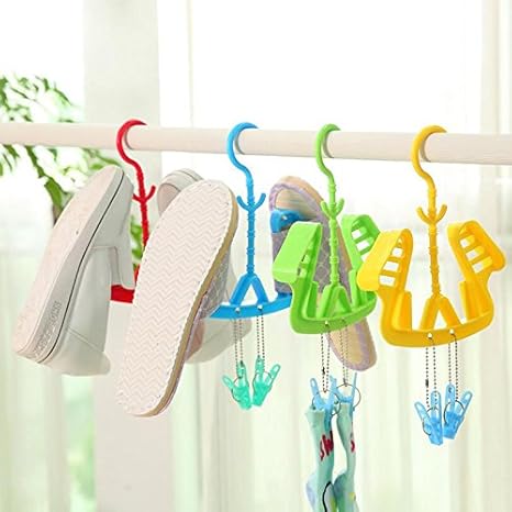 Amazon スニーカーや靴下がよく乾く ハンガー 物干し 吊干し 4個組 赤青黄緑 Kankina 生活雑貨 通販