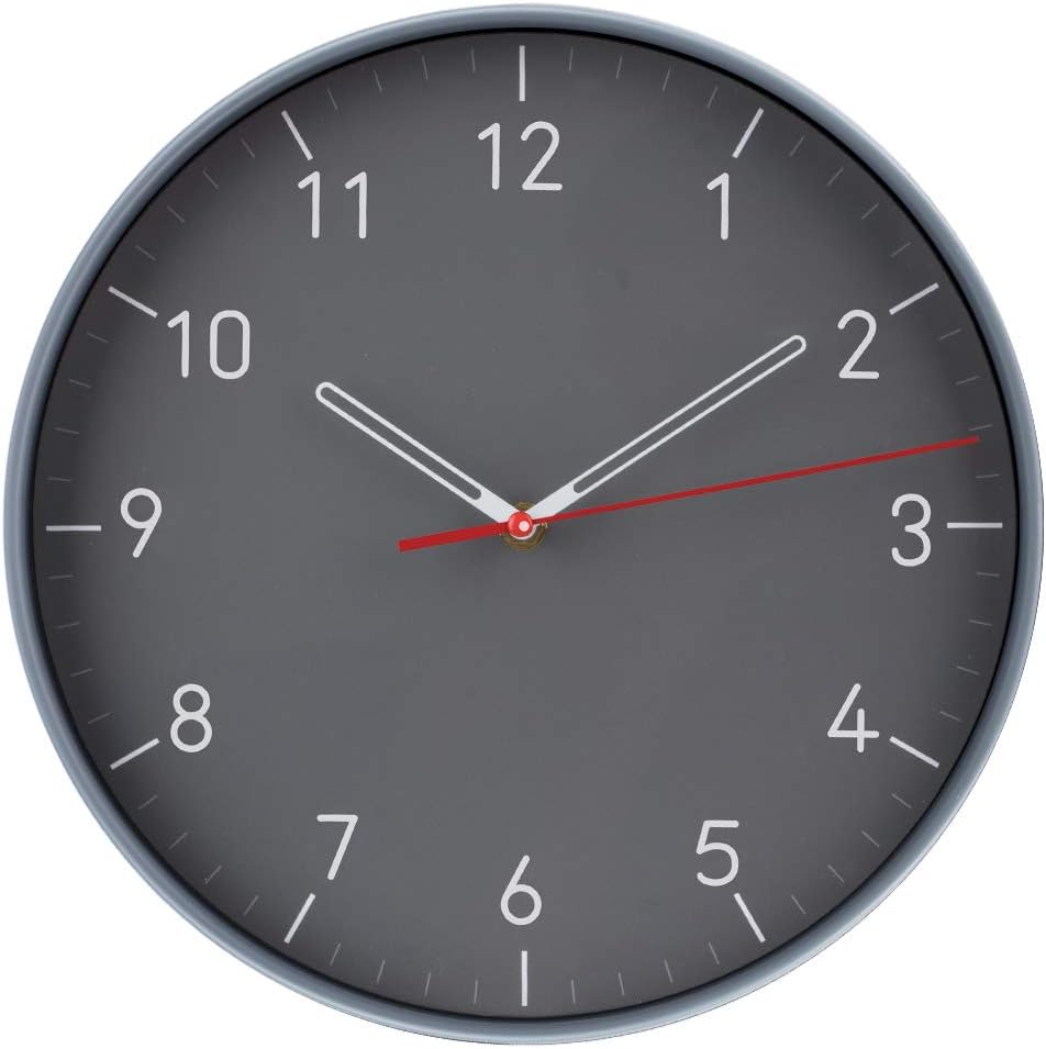 WristArt Wall Clocks Battery Operated Non Ticking - 12 Inch Completely Silent Analog Quartz Office Wall Clock - Modern Design Wall Clock for School, Office, livingroom Clock(Grey)