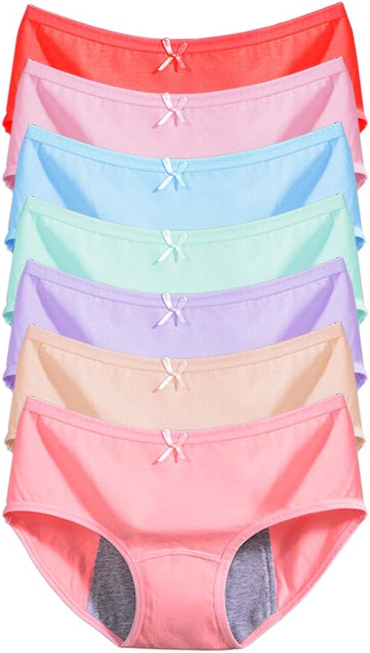 Eiggam Underwear for Girls, Cotton Menstrual Physiological Period Underwear Absorbent Leakproof Postpartum Panties,Comfort Briefs Underwear 7 Pack (X-Large)