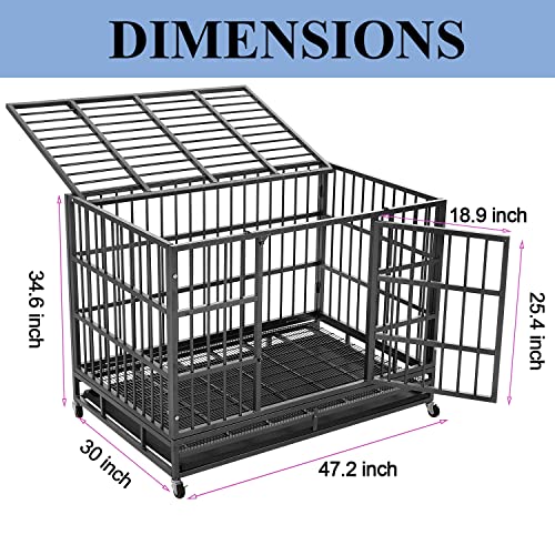 Shushim 48 Inch Heavy Duty Dog Crate Cage Kennel with Wheels, High