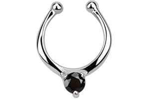 Pierced Owl - 18G Sterling Silver CZ Crystal Center Clip On Non-Piercing Septum Ring