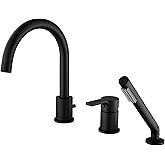 SUMERAIN Matte Black Roman Tub Faucet 3 Holes Deck Mount Bathtub Faucet with Handheld Shower Sprayer