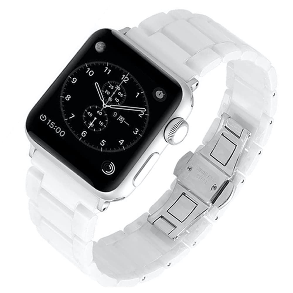 MaKTech Ceramic iWatch Band,Concave-Convex Tessellation Link Strap,Compatible with Apple Watch Series 11/10/9/8/7,Ultra 3/2/1,SE 3/2/1 [2025] (46mm/45mm/44mm/49mm,White)