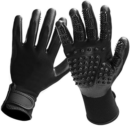 Dog Grooming Glove, Hair Removal Mitts, Horse Glove, Cat Mitts Dog Grooming Brushes Gloves Works as Grooming, Bathing, Shedding, Combing and Massage Gloves for Dogs/Cats/Horse, One Pair - Black-XL