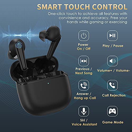 Hntmao True Wireless Earbuds, IPX7 Waterproof Bluetooth Earbuds, 30H Cyclic Playtime Headphones with Charging Case and mic for iPhone Android, in-Ear Stereo Earphones Headset for Sport