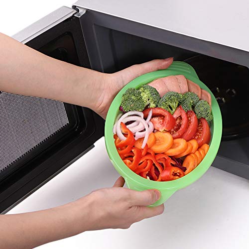 Microwave Steamer Collapsible BowlSilicone Steamer with Handle & Lid