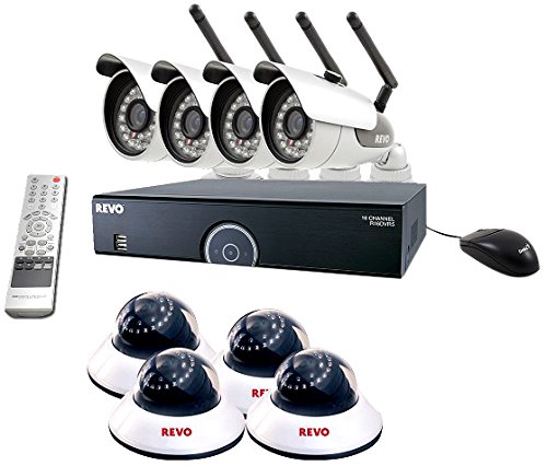 Click Here to See More Images REVO America R165WB4ED4E-2T 16 CH 2 TB DVR Surveillance System with 4 Wireless Bullet Cameras and 4 Wired Dome Cameras (Black)