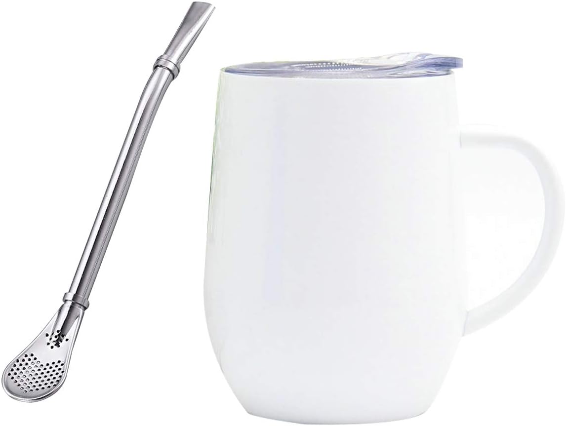 Modern Stainless Steel Yerba Mate Gourd Set Includes 12oz/35oml Double Wall Yerba Mate Cup,BPA-Free Lid and Bombilla(Yerba Mate Straw)