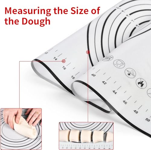 SAEIV Silicone Baking Mat 70 x 50 cm Silicone Baking Mat Non Slip Non Stick Measuring Mat for Fondant Pastry Pizza Baking Mat BPA Free (Black + 3