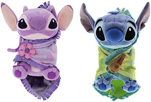 Disney Theme Park Exclusive Stitch &amp; Angel Babies Blanket Plush Set of 2 Bundle