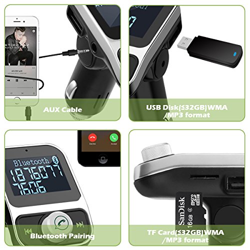 KeeKit Bluetooth FM Transmitter, Wireless In-Car FM Transmitter Radio Adapter Car Kit, Universal Car Charger with Hands-Free Calling, AUX Output, 3.1A Dual USB Charging Ports for iPhone, Samsung, etc.