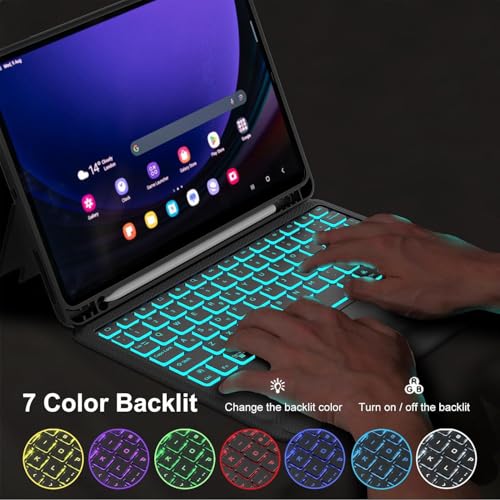 iXTRA Detachable Keyboard Case with Trackpad for Galaxy Tab S9 / S9 FE / S10 FE / S10 Lite 10.9"/11", Magnetic Galaxy Tab S9 Keyboard Case with Backlight, Adjustable Stand, Pencil Holder