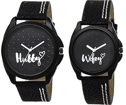 Analogue Black Dial Unisex Couple's Watches -Set of 2