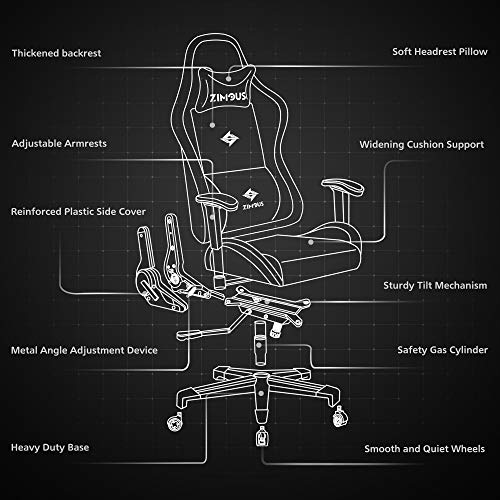 Zimous Gaming Chair with Massage Lumbar Support Ergonomic Compeuter