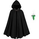 MyersCostume Medieval Hooded Cloak with Leaf Brooch Necklace, 2 Pcs Adult Renaissance Viking Hooded Cloak