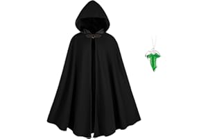 MyersCostume Medieval Hooded Cloak with Waist Bag, Leaf Brooch Necklace, Belt, 2 Pcs Adult Renaissance Viking Hooded Cloak