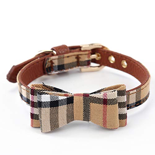 image for SuperBuddy Dog Cat Collars Leather for Small Pet Adjustable Bow-tie an