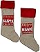 Christmas Stocking Set, Burlap Rustic Believe In Magic of Santa and Xmas (Set of 2)