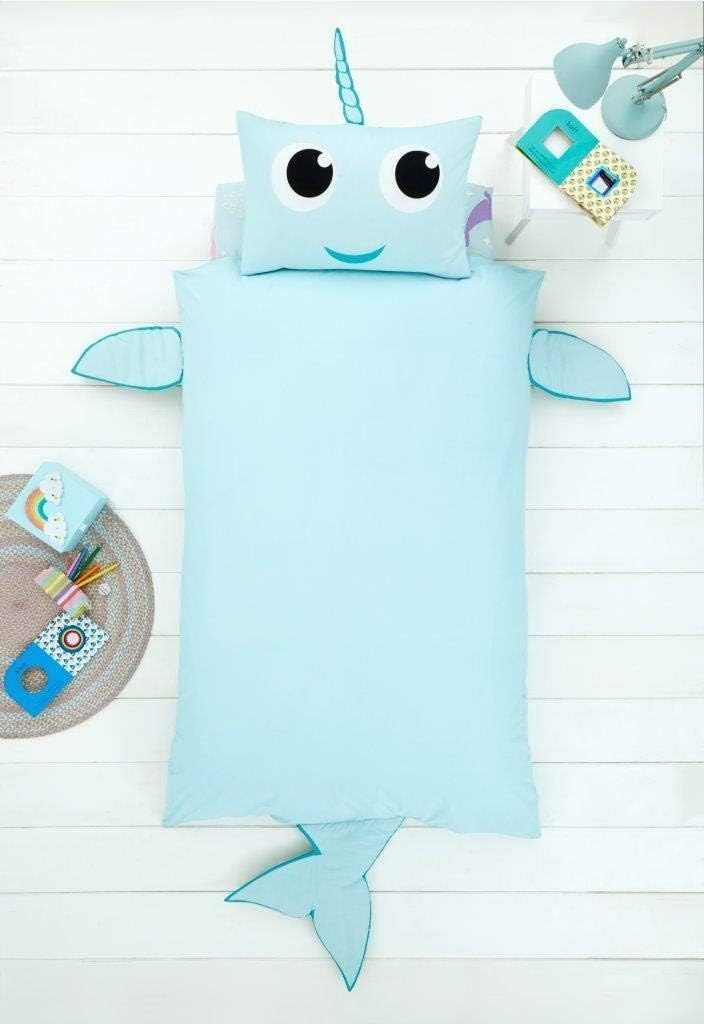 Kids Bedding Narwhal Single Duvet Cover Set, Reversible Animal Duvet Cover Single, Breathable Printed Toddler Bedding Set (Narwhal Shaped)