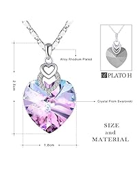 PLATO H Collar Corazón Amor Collar con Cristal de Swarovski, Color Morado Azul Cristal Collar de Piedra Natal Regalos para Mujer Joyería Día de la Madre Collar Colgante Forma Corazón