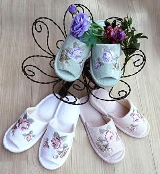 Amazon オフホワイト ピンク スワロと刺繍が おしゃれ スリッパ