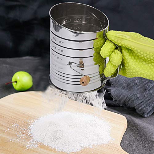 Tenrry Stainless Steel Flour Sifter Hand Crank Double-Layer Hand-Pressed Flour Sieve Baking Tool - Thumbnail 2