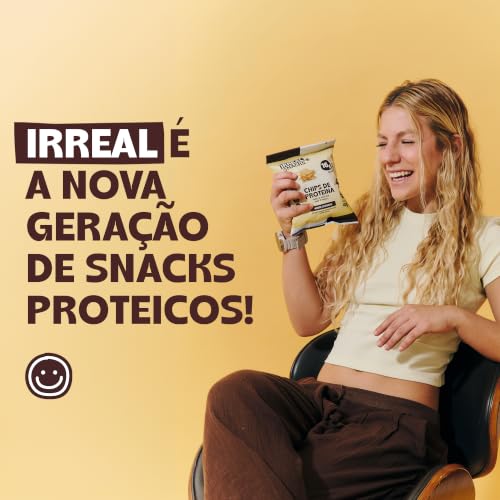 Irreal Snacks, Snack Proteico Salgado, Sabor White Cheddar, 40g, Feito com Batata Doce, Caseinato de Cálcio e Proteína de Arroz