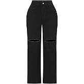 THUNDER STAR Womens High Waisted Wide Leg Jeans Stretchy Distressed Denim Pants