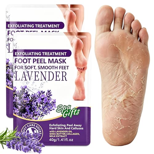 2 Pairs Foot Exfoliating Socks, Foot Peeling Mask, Exfoliating Socks, Moisturizing for Dry Cracked Feet, Exfoliating Socks for Women and Men (Lavender)