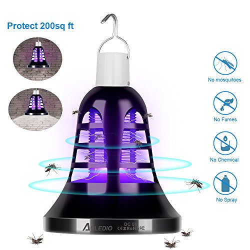 Auledio Camping Lantern and Bug Zapper - LED Tent Light Mosquito Killer Lamp with 2M USB Cable - Lightweight Camping Gear and Accessories For The Outdoors and Emergencies（black）