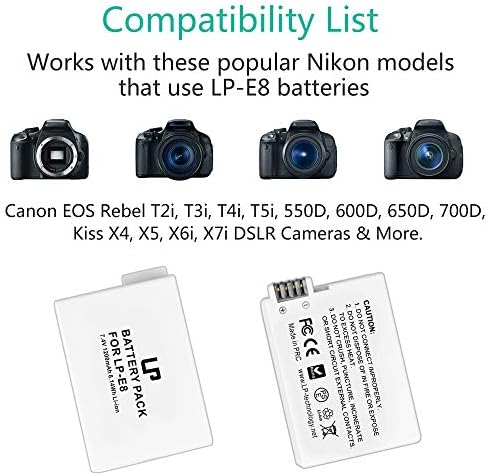 Lp E8 Battery Charger Pack Lp 2 Pack Battery Dual Slot Charger Compatible With Canon Eos Rebel T2i T3i T4i T5i 550d 600d 650d 700d Kiss X4 X5 X6i X7i Cameras More Not For