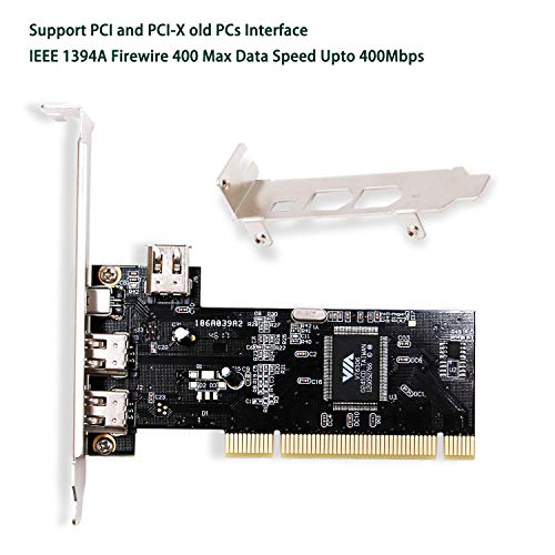 LinksTek PCI FireWire Card for Windows 98/2000/2003/XP/Vista/7/8/8.1/10/Server(32/64bit) Desktop PCs-IEEE 1394A FireWire 400-6Pin X3 Ports and 4Pin X1 Port-Include Low Profile Bracket(PCI-1394A)