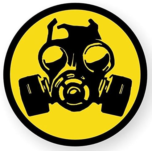 1-Pc Profound Modern Gas Mask Symbol Zombie Car Stickers Infectious Disease Window Permit Hard Hat Label Size 2" Colors Black and Yellow