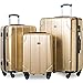 Merax 3 Piece P.E.T Luggage Set Eco-friendly Light Weight Spinner Suitcase (Gold)