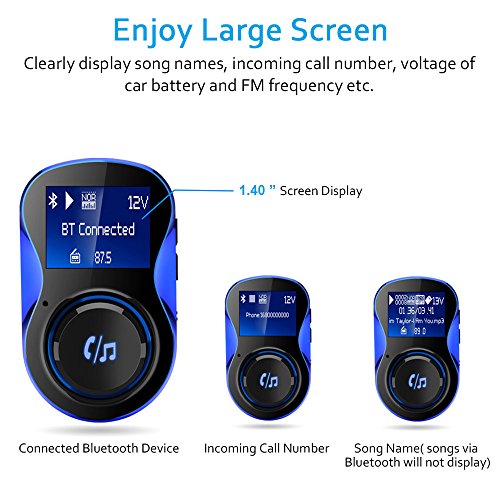 Bluetooth FM Transmitter, Comsoon [180°Rotation] Wireless Radio Adapter Car Kit with 5V/2.1A & 1A Smart IC Dual USB Car Charger, 1.40 Inch LCD Display, TF Card Slot, U Disk, AUX Input/Output (Black) - Thumbnail 6