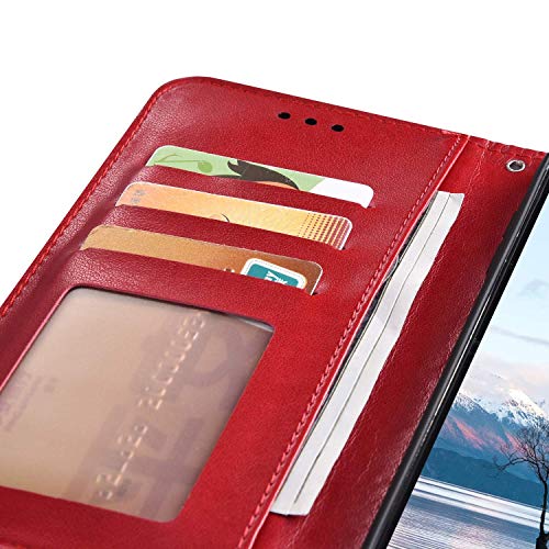 PHEZEN Case for Samsung Galaxy Note 10 Plus Wallet Case,Embossing Mandala Flower PU Leather Magnetic Folio Flip Case Full Body Protective Phone Case Cover with Stand Card Slot Wrist Strap - Red