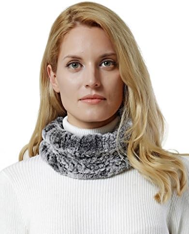 Nice Glory Women's Rex Rabbit Fur Knit Headband / Neck Warmer Grey Snow-top