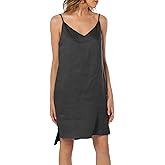 Amazhiyu 100% Linen V Neck Spaghetti Strap Sleeveless Summer Dresses with Slit