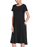 MISSKY Short Sleeve Plus Size Loose Pocket Swing Summer Midi Casual Dresses for Women (M, Black-Short Sleeve)