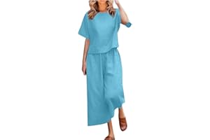 GENERIC Womens Plus Size Cotton Linen Lounge Sets 2 Piece Travel Outfits 2024 Linen Set Summer Casual Matching Set Pants Suit