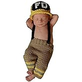 Matissa Newborn Baby Girl/Boy Crochet Knit Costume Photography Prop Hats and Outfits (Firefighter 2)