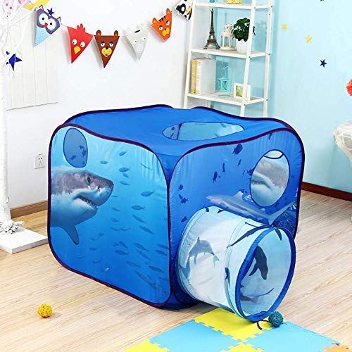 Kids Play Tunnel Tent with Pop Up Design | 2 Connected Tunnels Crawling and Fun | Seaworld Inspired Shark Tent| Children’s Play Tent Fits 2 to 3 Small Children (55 x 55 x 31.5 Inches)