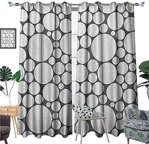 BlountDecor Geometric Circle Room Darkening Wide Curtains Retro Pattern with Large Small Round Dots Abstract Art Print Image Decor Curtains by W84 x L96 Dark Grey White