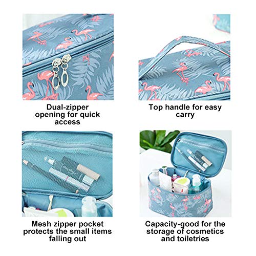 HOYOFO Flamingo Makeup Bag Travel Cosmetic Bags With Mesh Pocket Waterproof Portable Big Toiletry Storage Bags for Women, Blue Flamingos Small 2 HOYOFO Flamingo Makeup Bag Travel Cosmetic Bags With Mesh Pocket Waterproof Portable Big Toiletry Storage Bags for Women, Blue Flamingos Small
