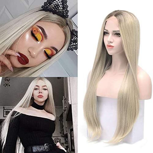 Imiss Hair Glueless Long Blond Lace Front Wigs #2 Ombre Blonde 22Inch Natural Straight Wave Style Side Part Synthetic full Wig for Women Girls