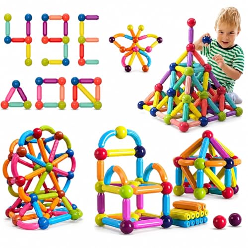 Blocos de Montar Magnéticos 64 Peças Construção 2D 3D Brinquedo Educativo Infantil Criatividade STEM Ímã Resistente Caixa