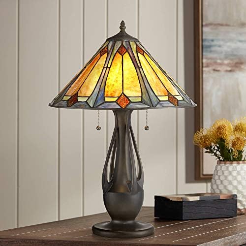 Gerald Conventional Mission Accent Desk Lamp Deep Metallic Vintage Tiffany Type Artwork Glass Shade for Residing Room Bed room Bedside Nightstand Workplace Household – Robert Louis Tiffany