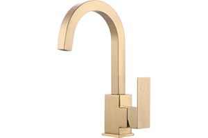 ALEASHA Brushed Gold Bar Sink Faucet, Bar Sink Faucet Single Hole, Stainless Steel Kitchen Bar Faucet with Single Handle for Kitchen Bathroom RV Sink